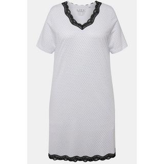 Ulla Popken  Camicia da notte con puntini, scollo a V, pizzo e mezze maniche 