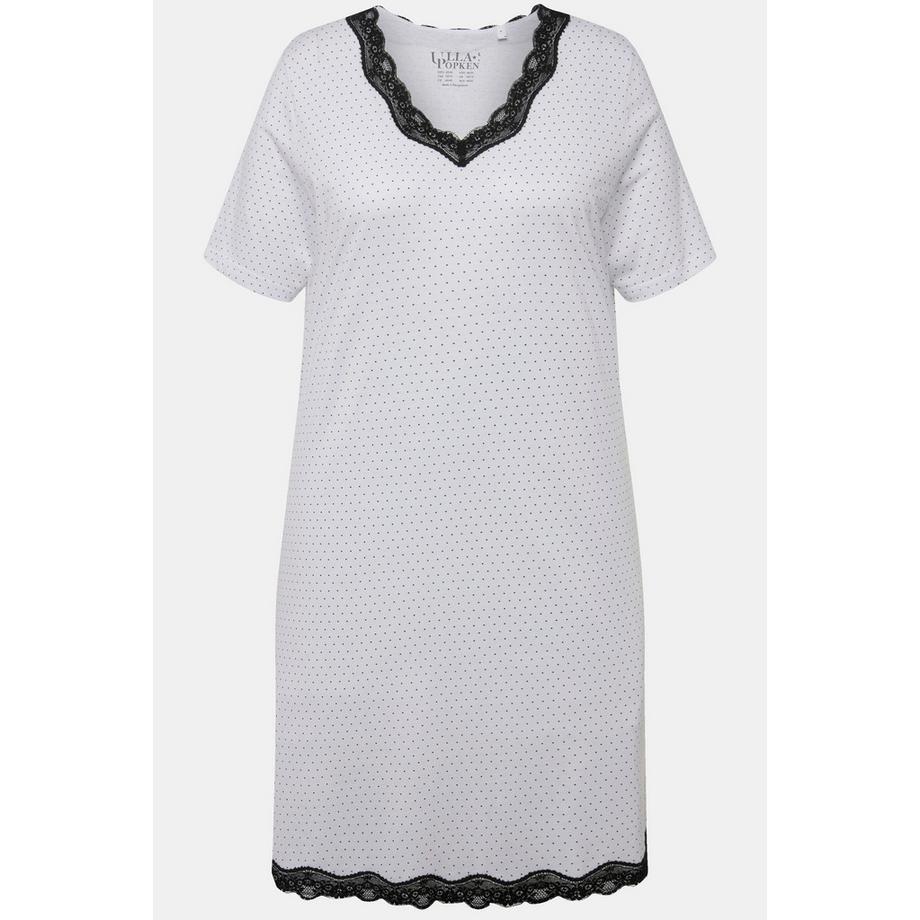 Ulla Popken Camicia da notte a pois Pizzo Scollo a V Mezze Maniche  