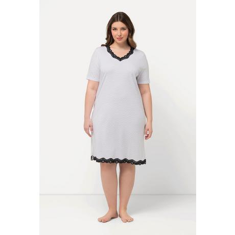 Ulla Popken  Camicia da notte con puntini, scollo a V, pizzo e mezze maniche 