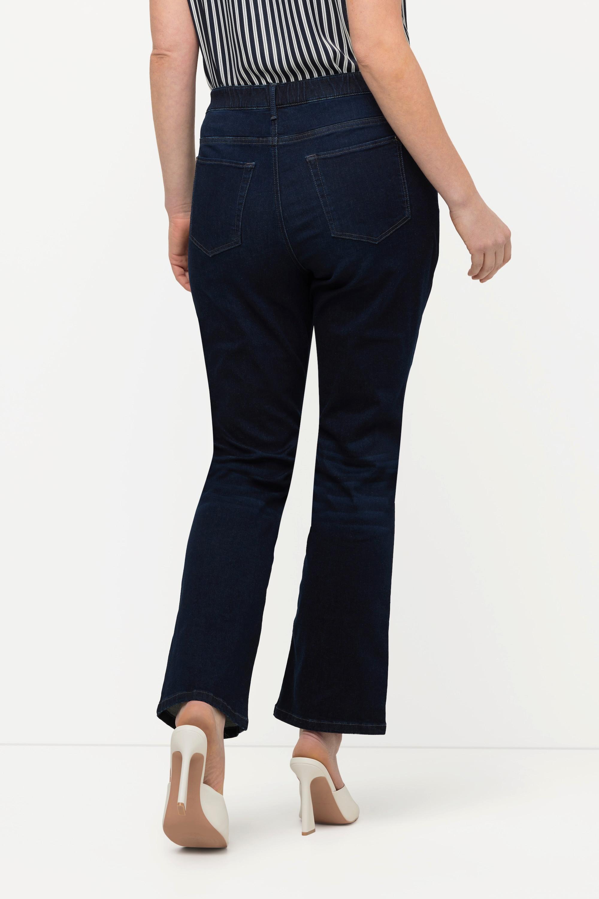 Ulla Popken  Jean en denim foncé, coupe 5 poches, taille élastique 