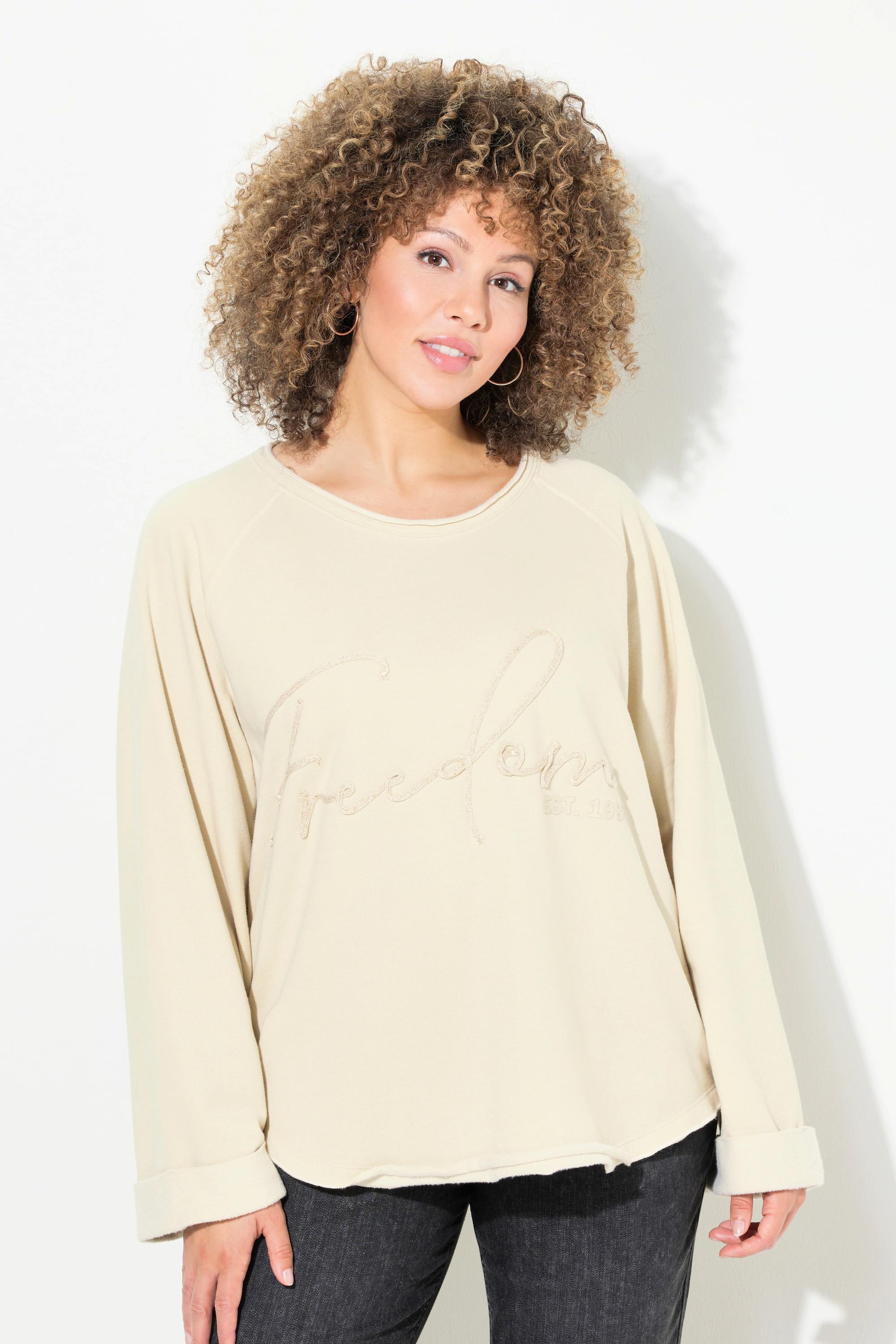 Ulla Popken  Sweat-shirt, broderie, col rond, manches longues, bords roulottés 