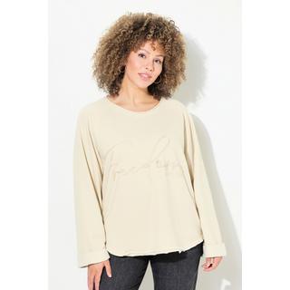 Ulla Popken  Sweat-shirt, broderie, col rond, manches longues, bords roulottés 