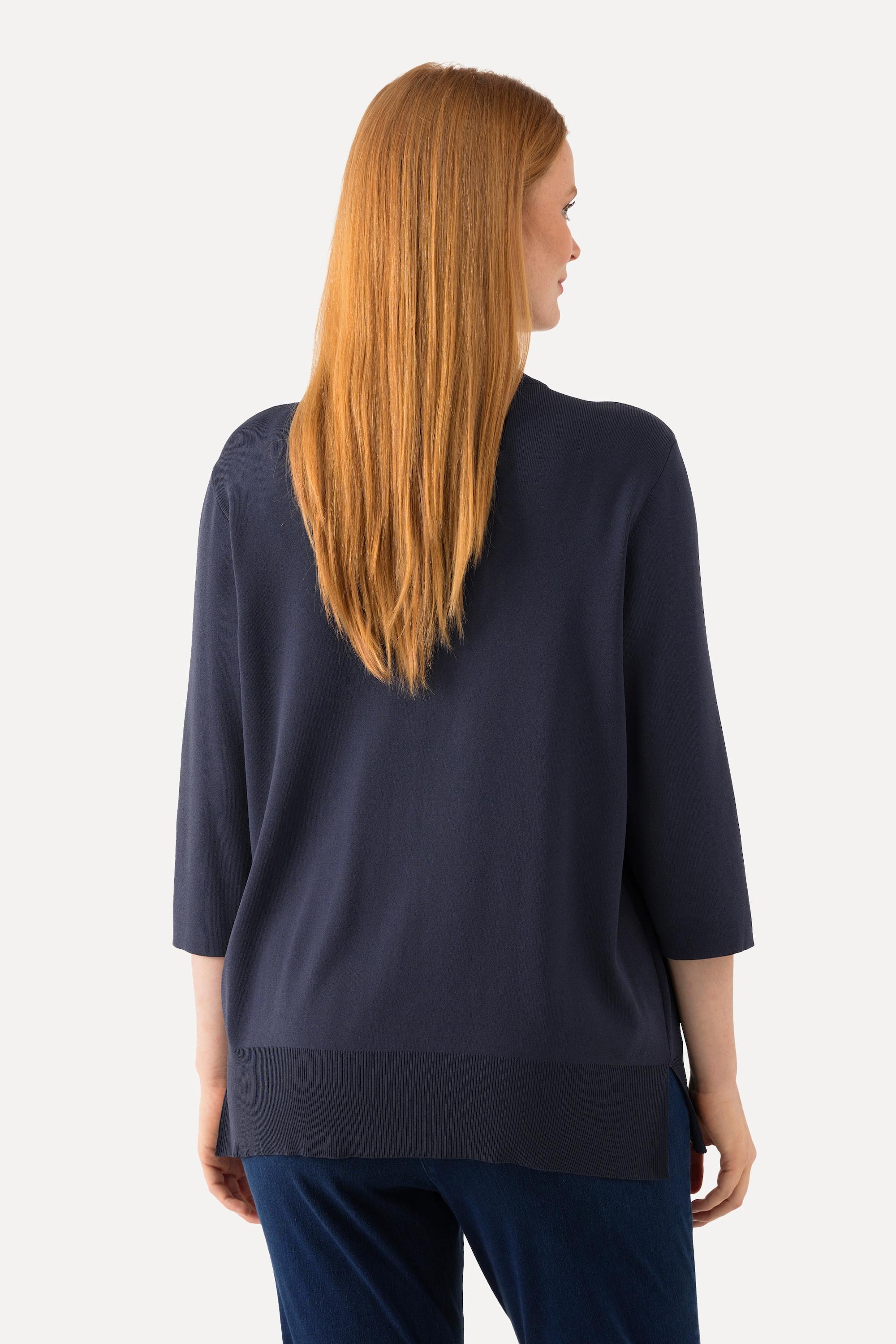 Ulla Popken  Pullover, Cut-Outs, Stehkragen, 3/4-Arm, Rippstrick 