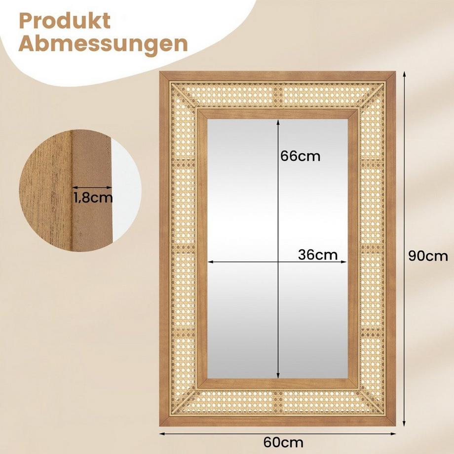 Northix Miroir mural en rotin avec crochets  