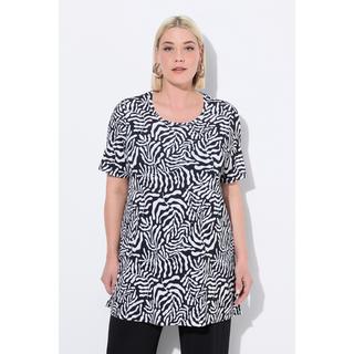 Ulla Popken  T-shirt long, col rond et manches courtes, coupe évasée 