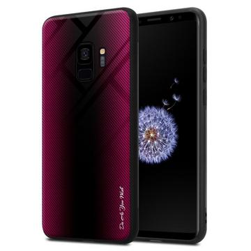 Housse compatible avec Samsung Galaxy S9 - Aspect rayé - Coque de protection en silicone TPU et dos en verre trempé