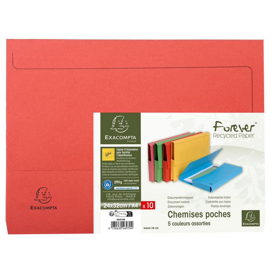 Exacompta Paquet de 10 chemises poche coloris vifs Forever - 24x32cm - x 10  