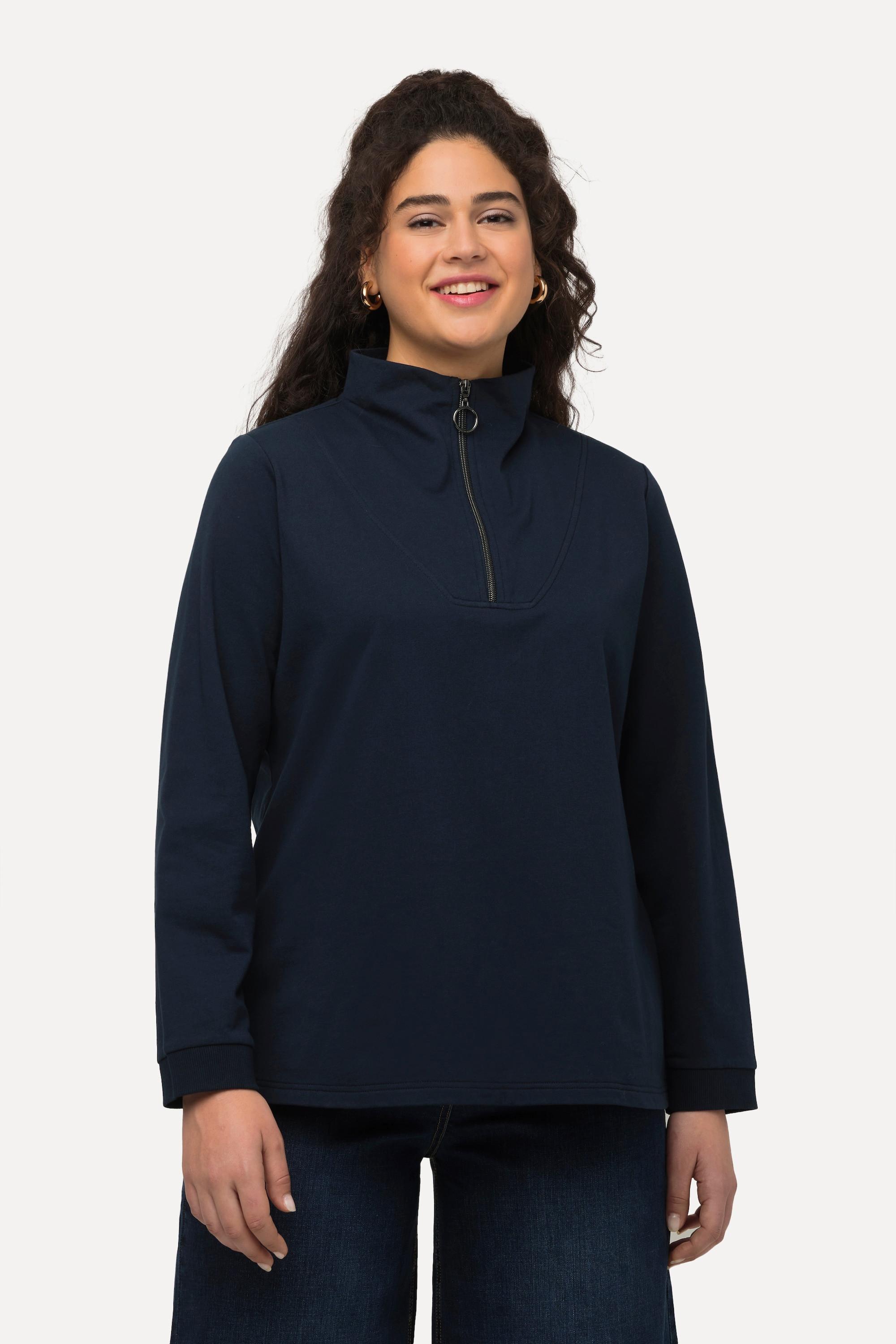 Ulla Popken  Troyer-Sweater, Stehkragen, Zipper, Langarm 