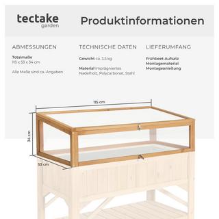 Tectake Serre châssis de jardin pour carré potager  en bois de pin imprégné  