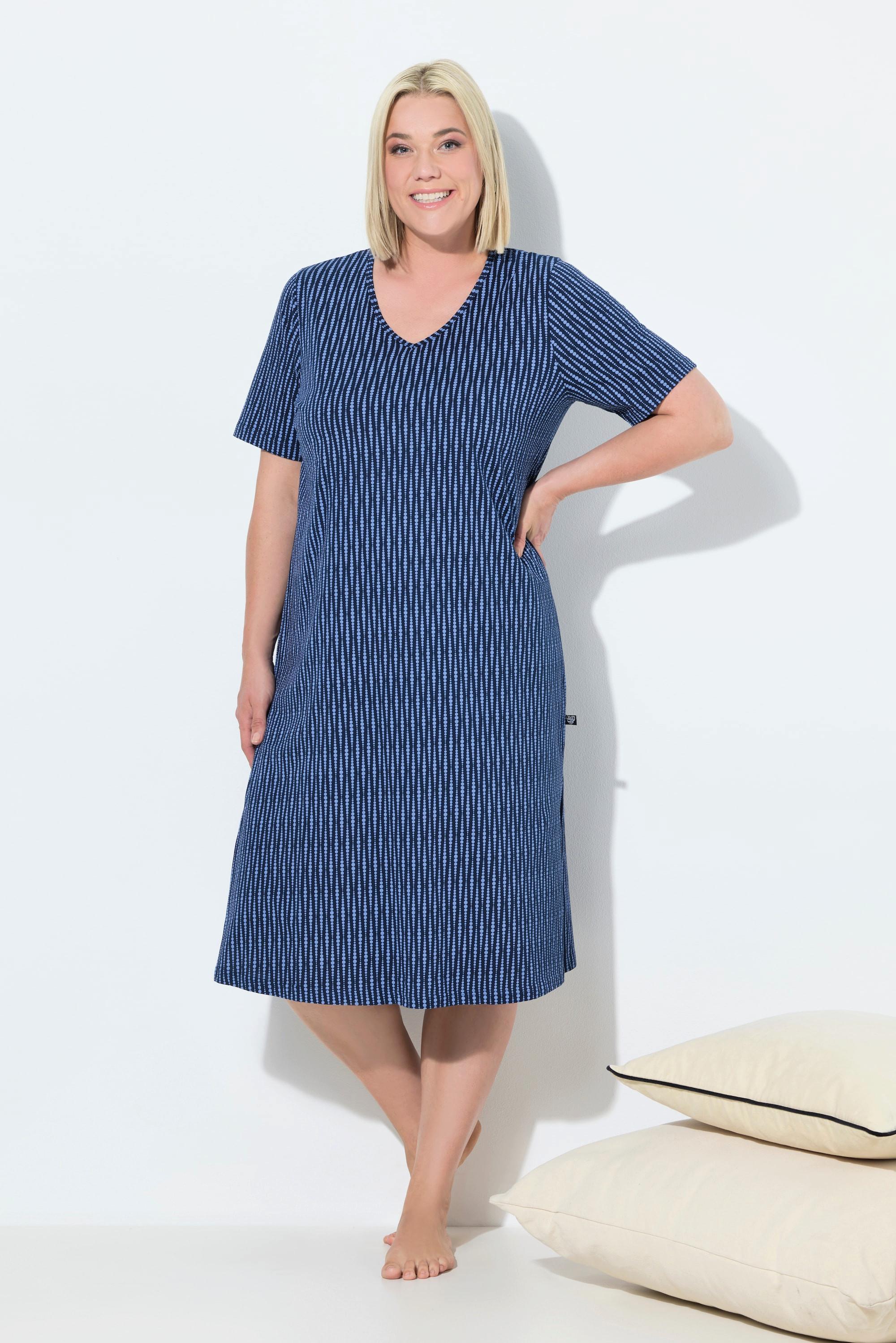 Ulla Popken Camicia da notte a pois scollo a V mezze maniche  