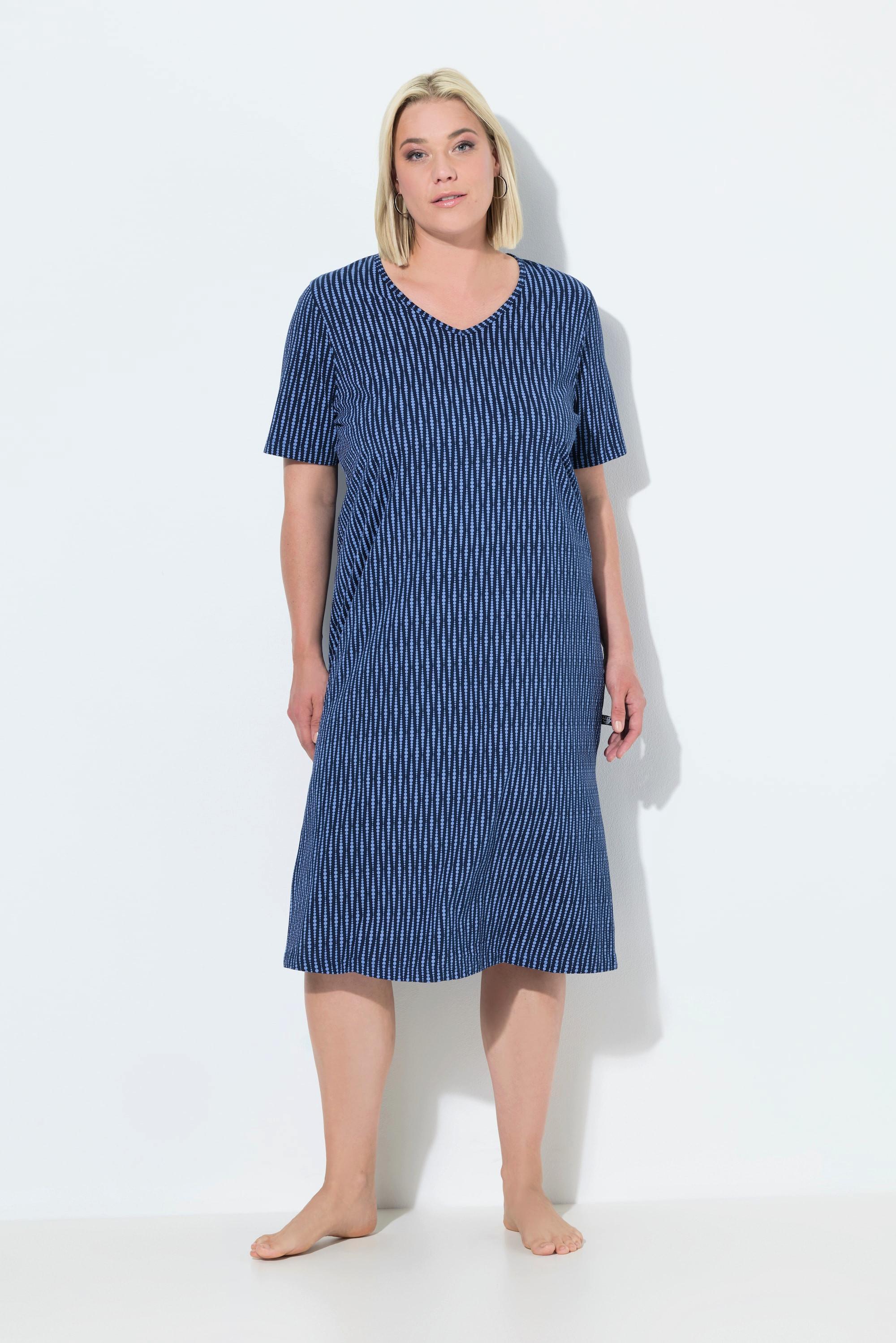 Ulla Popken Camicia da notte a pois scollo a V mezze maniche  