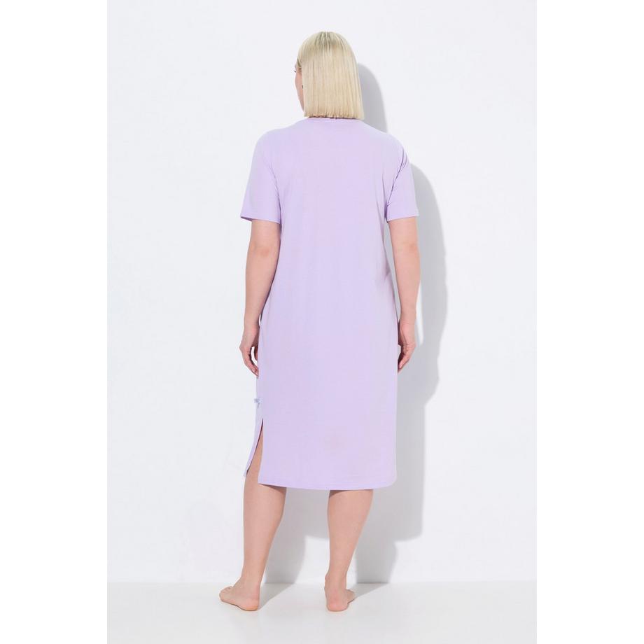 Ulla Popken Chemise de nuit Bande fantaisie en satin Décolleté V Manches courtes  