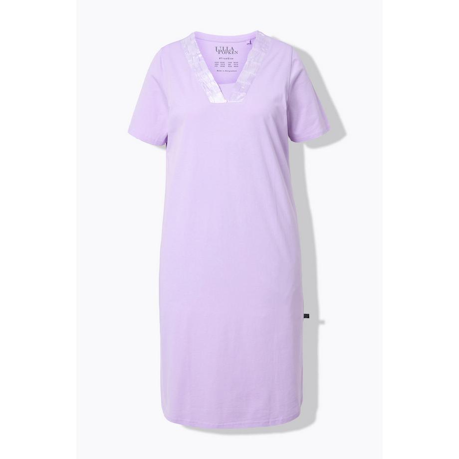 Ulla Popken Chemise de nuit Bande fantaisie en satin Décolleté V Manches courtes  