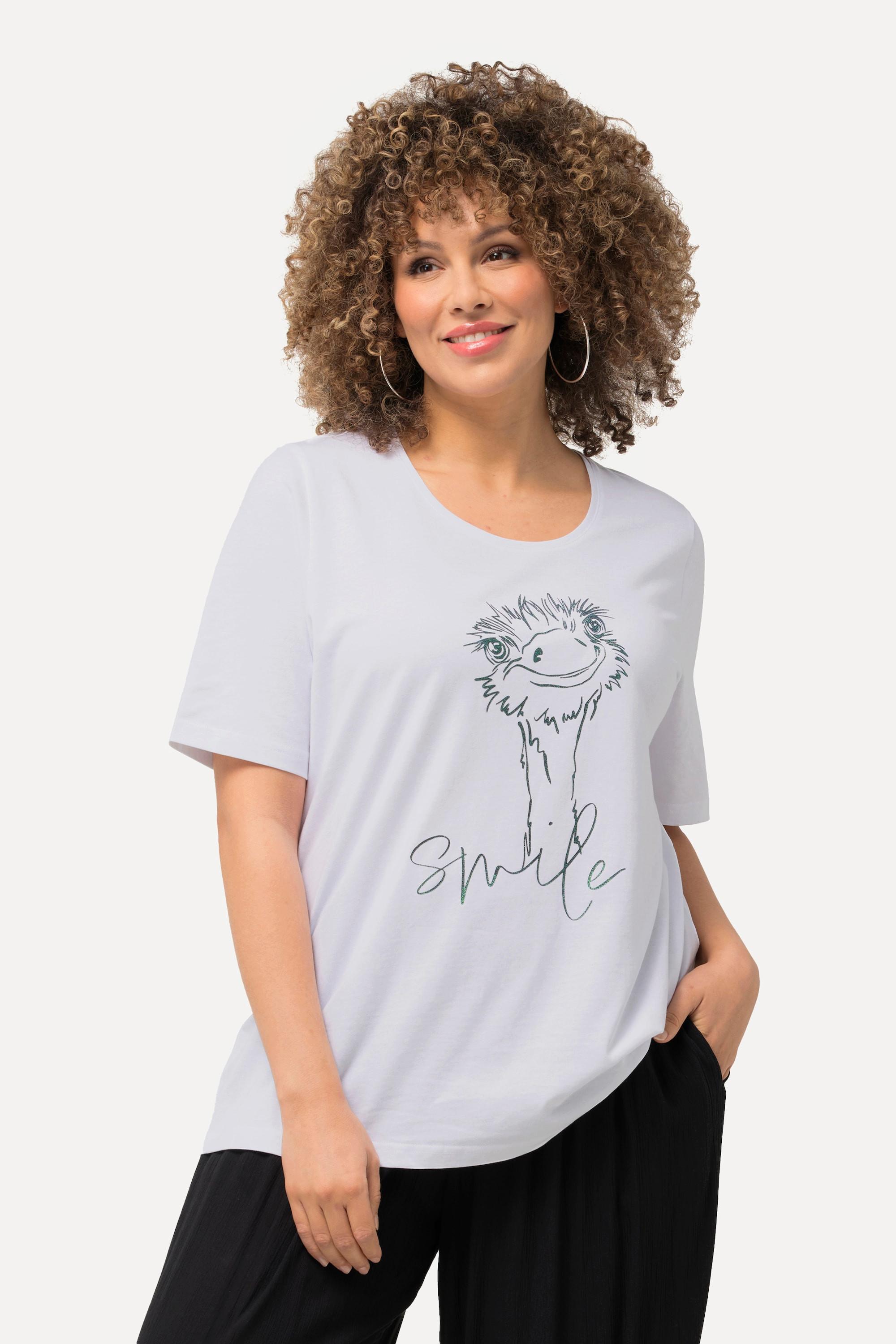 Ulla Popken  T-shirt classica con Smile, scollo a girocollo e mezze maniche 