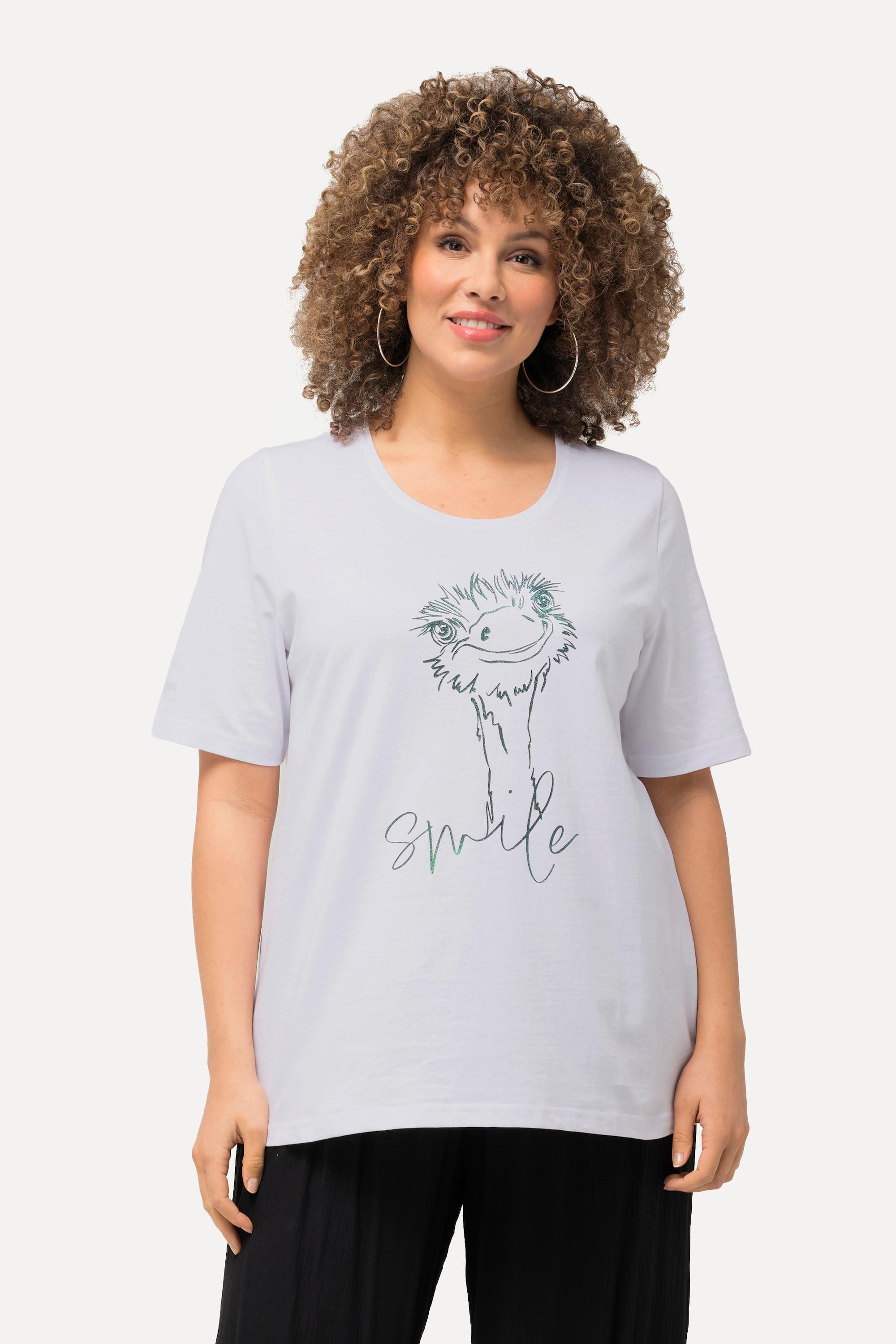 Ulla Popken  T-shirt imprimé Smile, collection Classic, col rond et manches courtes 