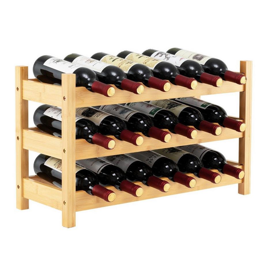 Northix Casier à vin à 3 niveaux Support à vin en bambou pour 18 bouteilles 62 x 24 x 38 cm naturel  