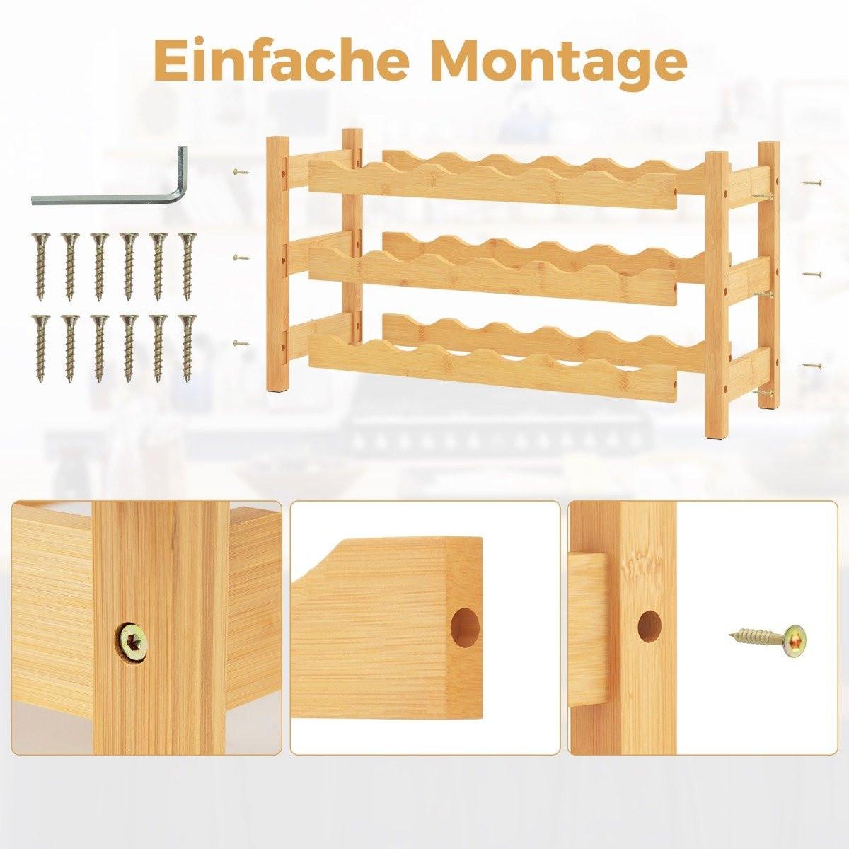 Northix 3 Ebenen Weinregal Bambus Weinständer für 18 Flaschen 62 x 24 x 38 cm Natur  