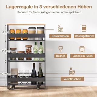 Northix Scaffale a nicchia a 4 livelli su ruote in legno con maniglia carrello da cucina 47,5 x 20 x 80,5 cm grigio + naturale  