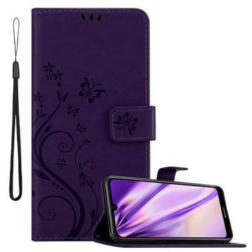 Housse compatible avec Huawei Y6 2019 - Coque de protection au design floral avec fermeture magnétique, fonction de support et emplacements pour cartes