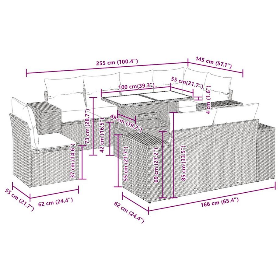 VidaXL Ensemble de canapés de jardin rotin synthétique  