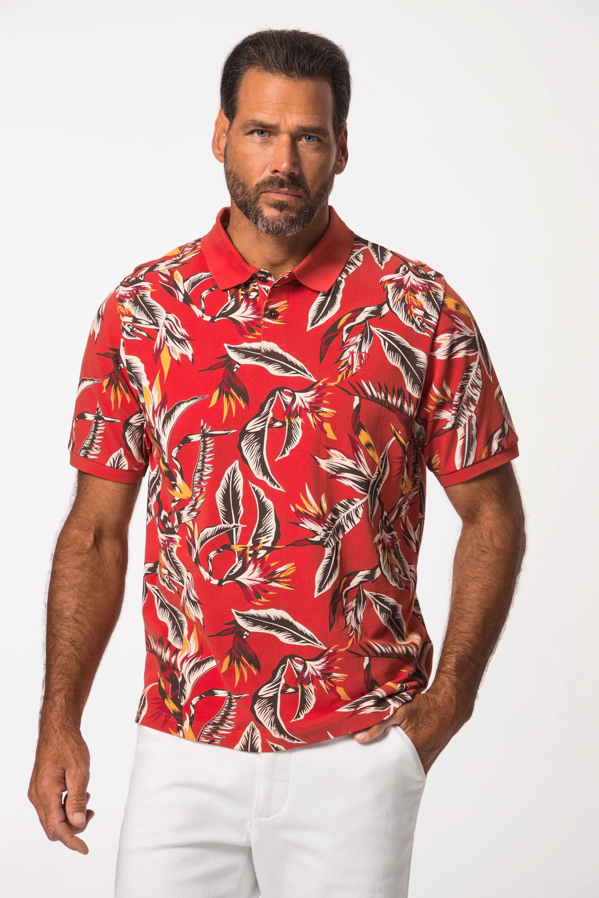 JP1880  Poloshirt, Halbarm, Piqué, floraler Print 