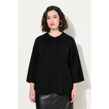 Pull avec coutures fantaisie, col polo, fermeture zippée et manches 3/4