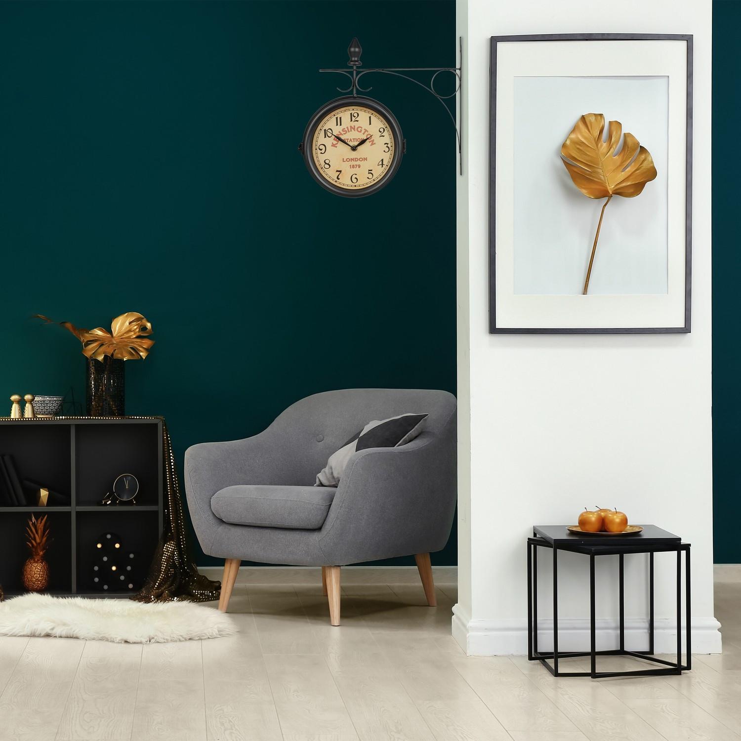 Northix Doppelseitige Bahnhofsuhr in Schwarz  