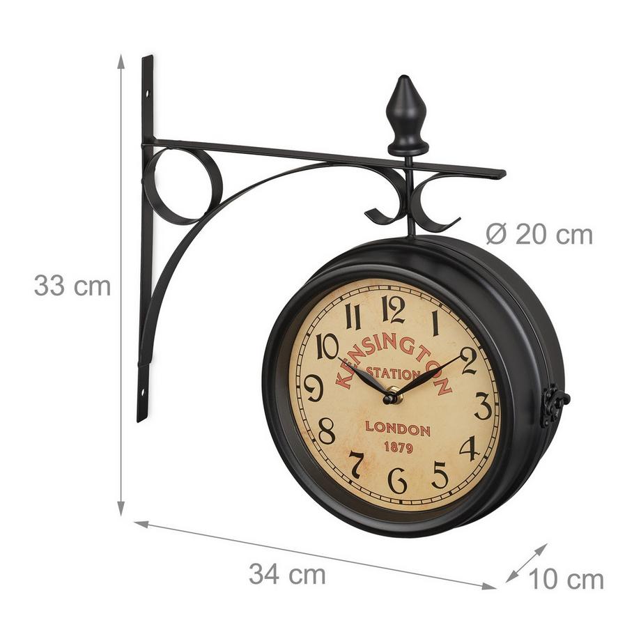 Northix Horloge de gare double face noire  