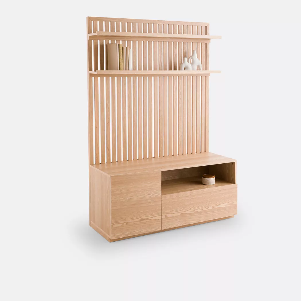 La Redoute Intérieurs - Hifi TV-Möbel aus massiver Esche und Furnier, One Size, Nebelblau