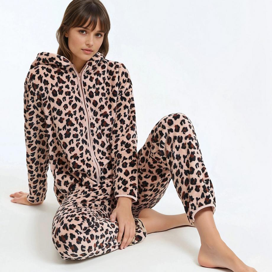 SO'HOME Tuta in Pile Stampa Leopardata  