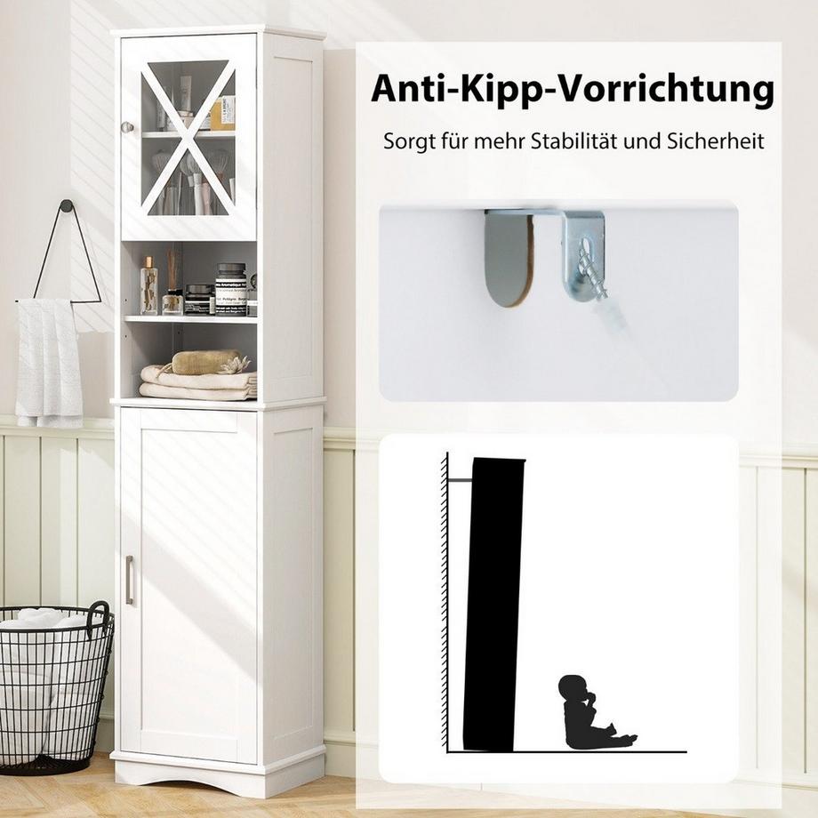 Northix Meuble de salle de bain mince avec 5 étagères réglables et 2 portes, meuble haut indépendant, blanc  