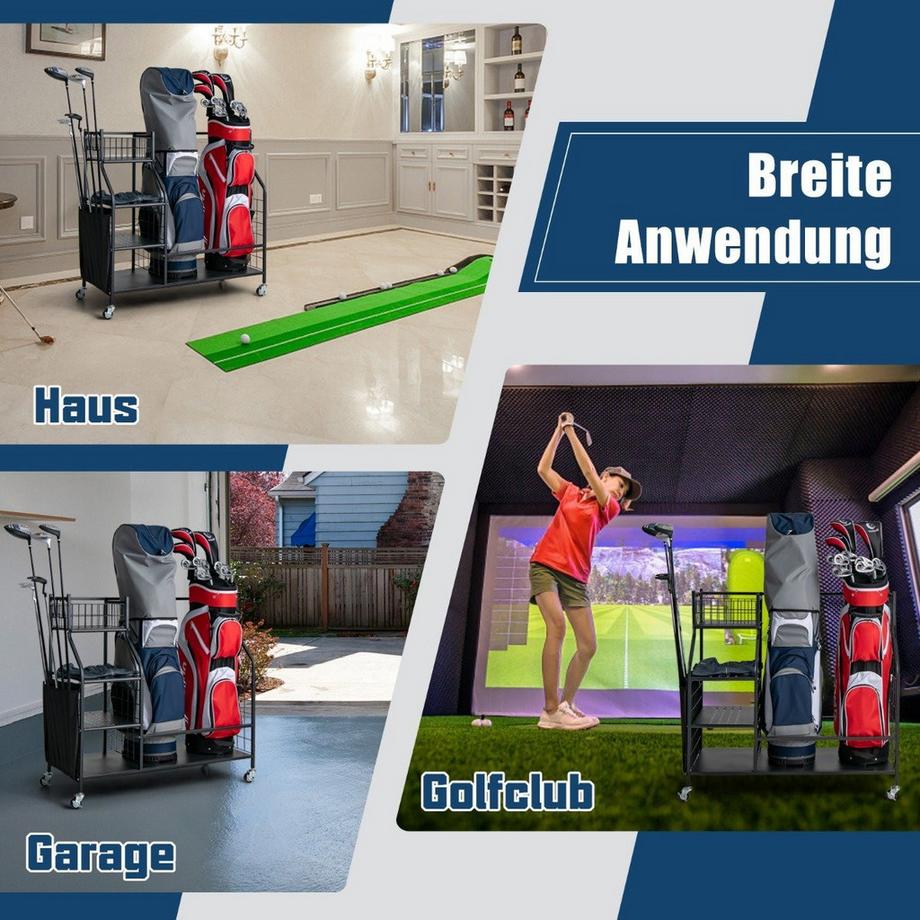 Northio  Golftaschenständer für die Garage Wagen für Golfausrüstung Golftaschenregal mit Schlägerhalter 