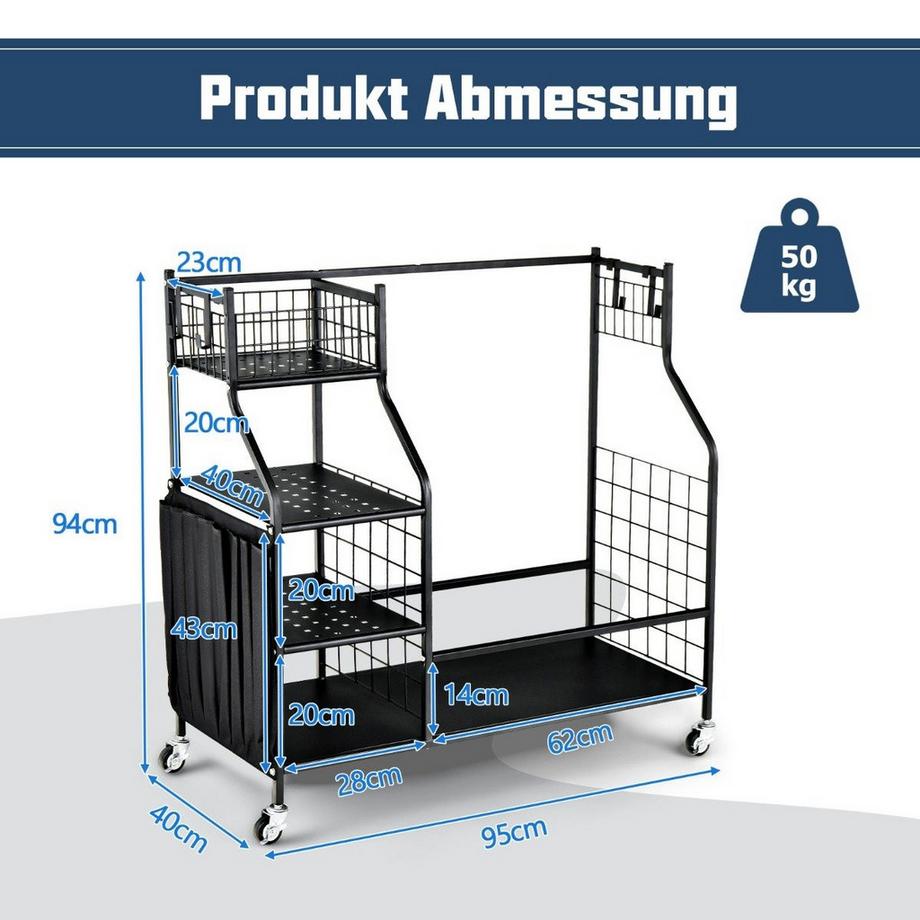 Northio  Golftaschenständer für die Garage Wagen für Golfausrüstung Golftaschenregal mit Schlägerhalter 