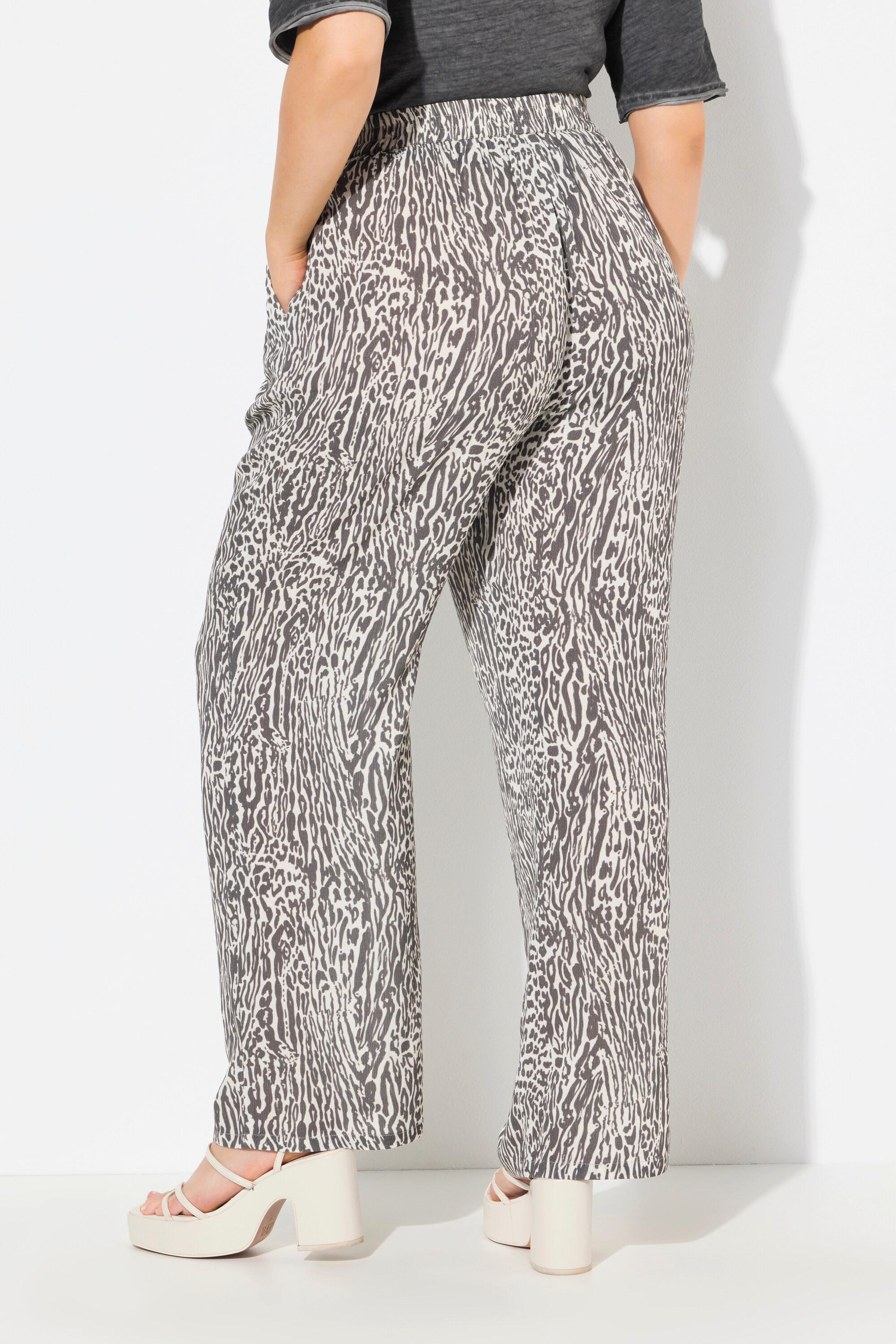 Ulla Popken Rose Imprimé Animal Jambe Large Pantalon  