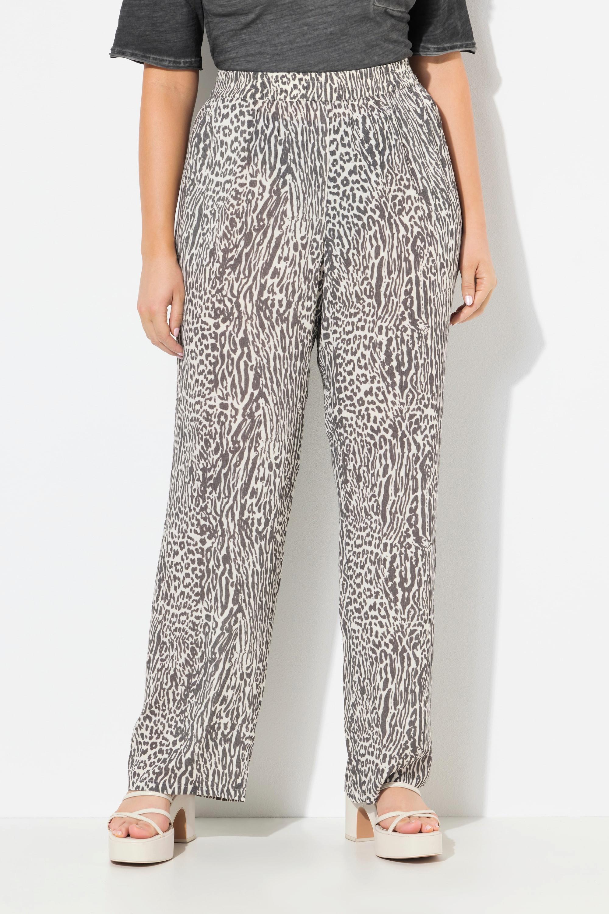Ulla Popken Rose Imprimé Animal Jambe Large Pantalon  