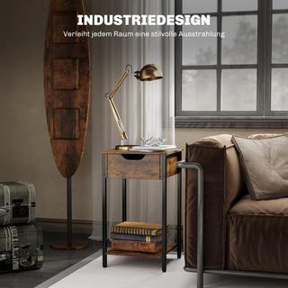 Northio Beistelltisch, Couchtisch im industriell Design, Kaffeetisch mit Stahlrahmen, für Wohnzimmer, Schlafzimmer, 40 x 40 x 68 cm, Rustikales Braun  