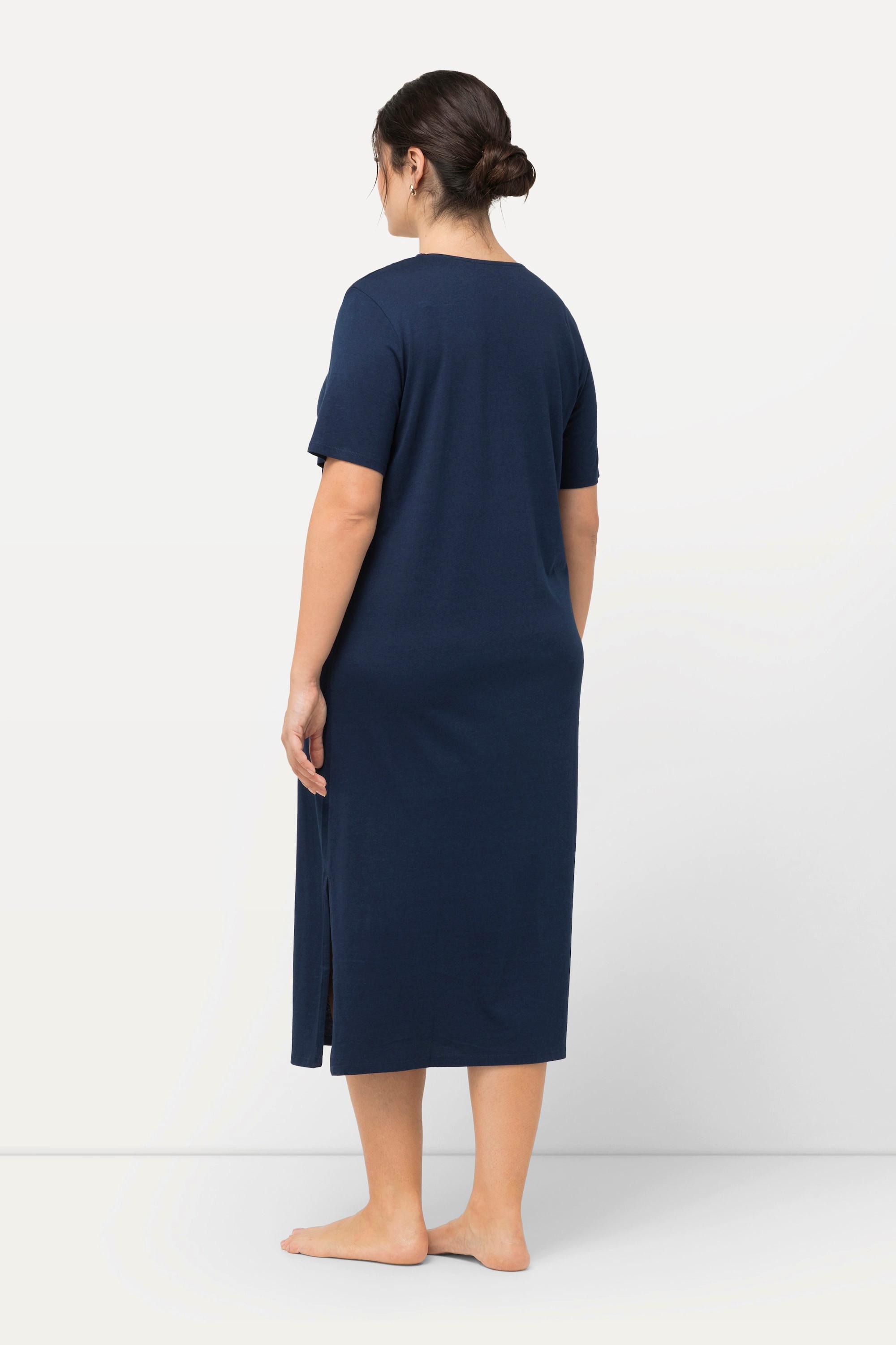 Ulla Popken Camicia da notte Ricami Traforati Scollo a V Mezza Manica  