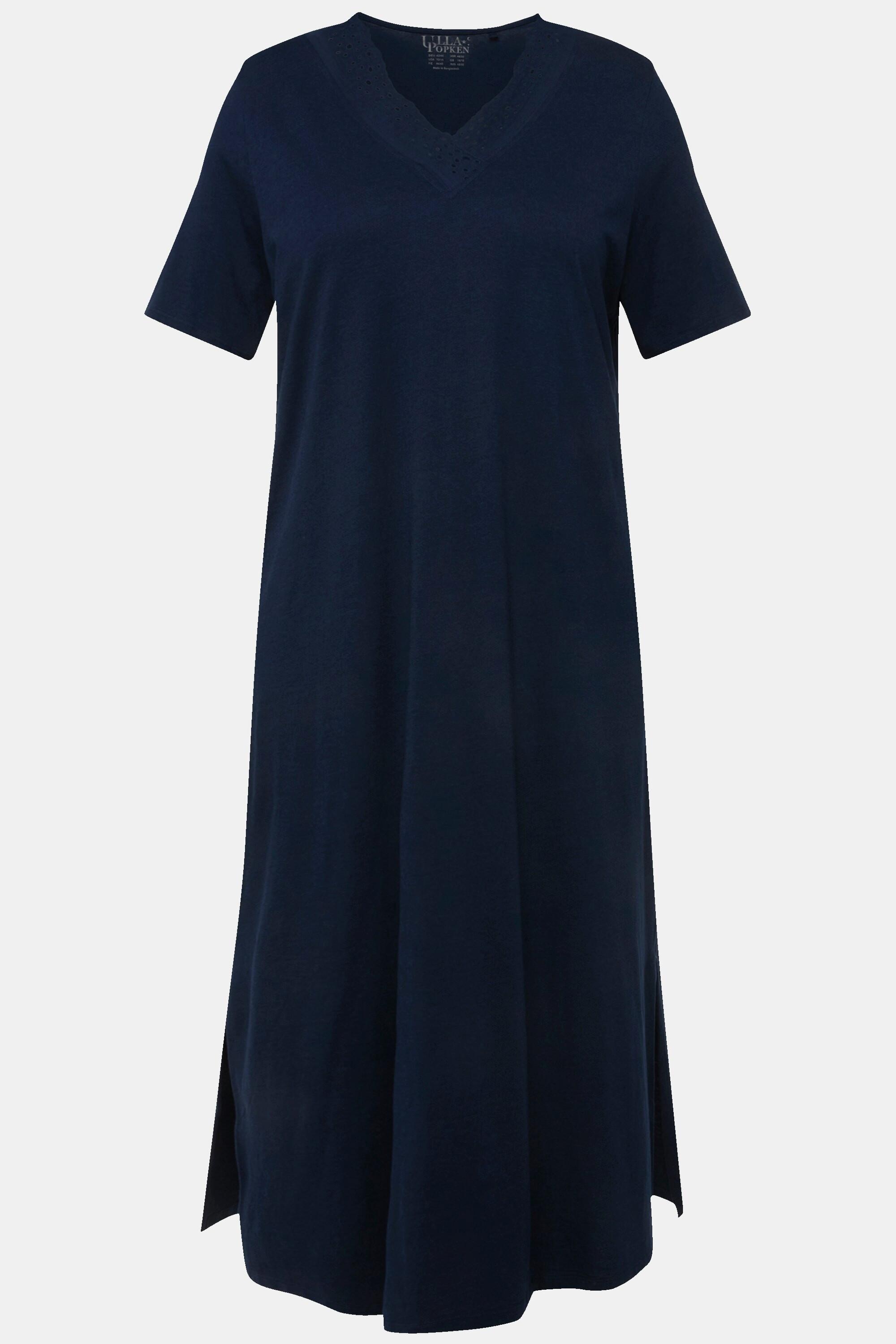 Ulla Popken Camicia da notte Ricami Traforati Scollo a V Mezza Manica  