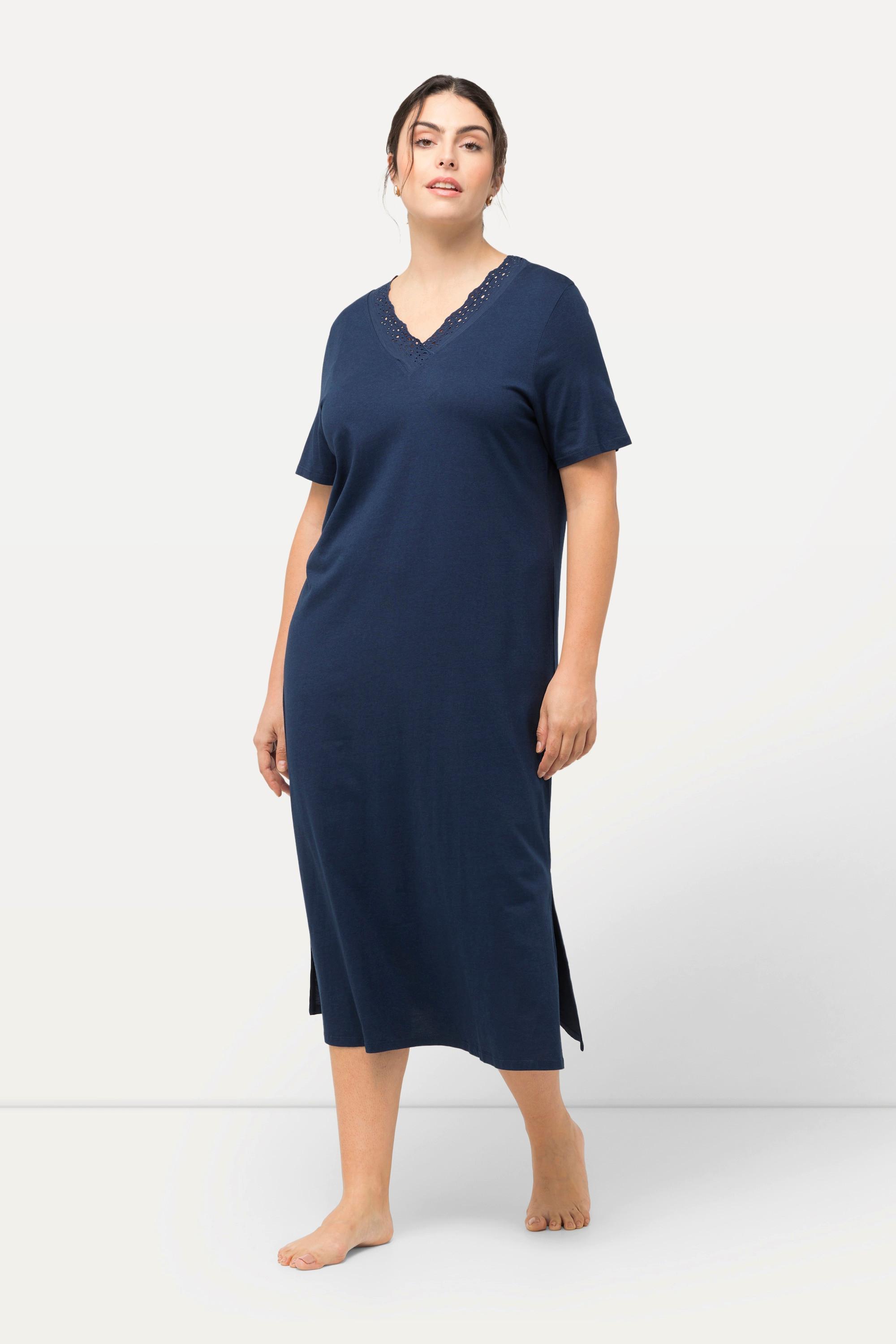 Ulla Popken Camicia da notte Ricami Traforati Scollo a V Mezza Manica  