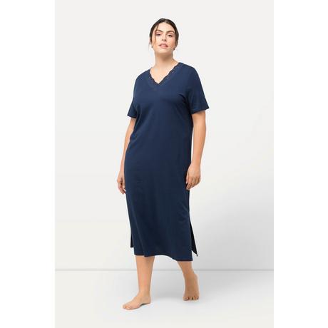 Ulla Popken Camicia da notte Ricami Traforati Scollo a V Mezza Manica  