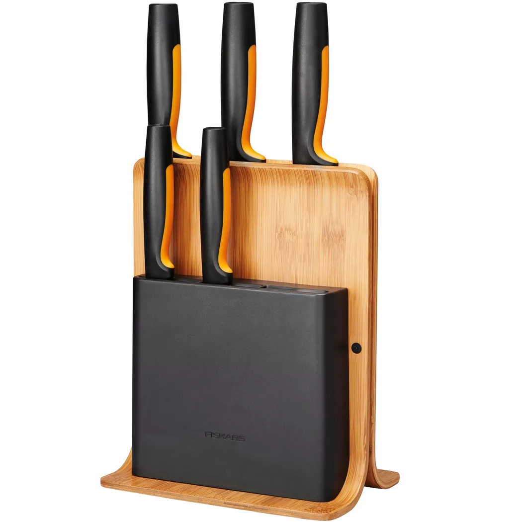 Fiskars Functional Form Bamboo knife block 5 knives