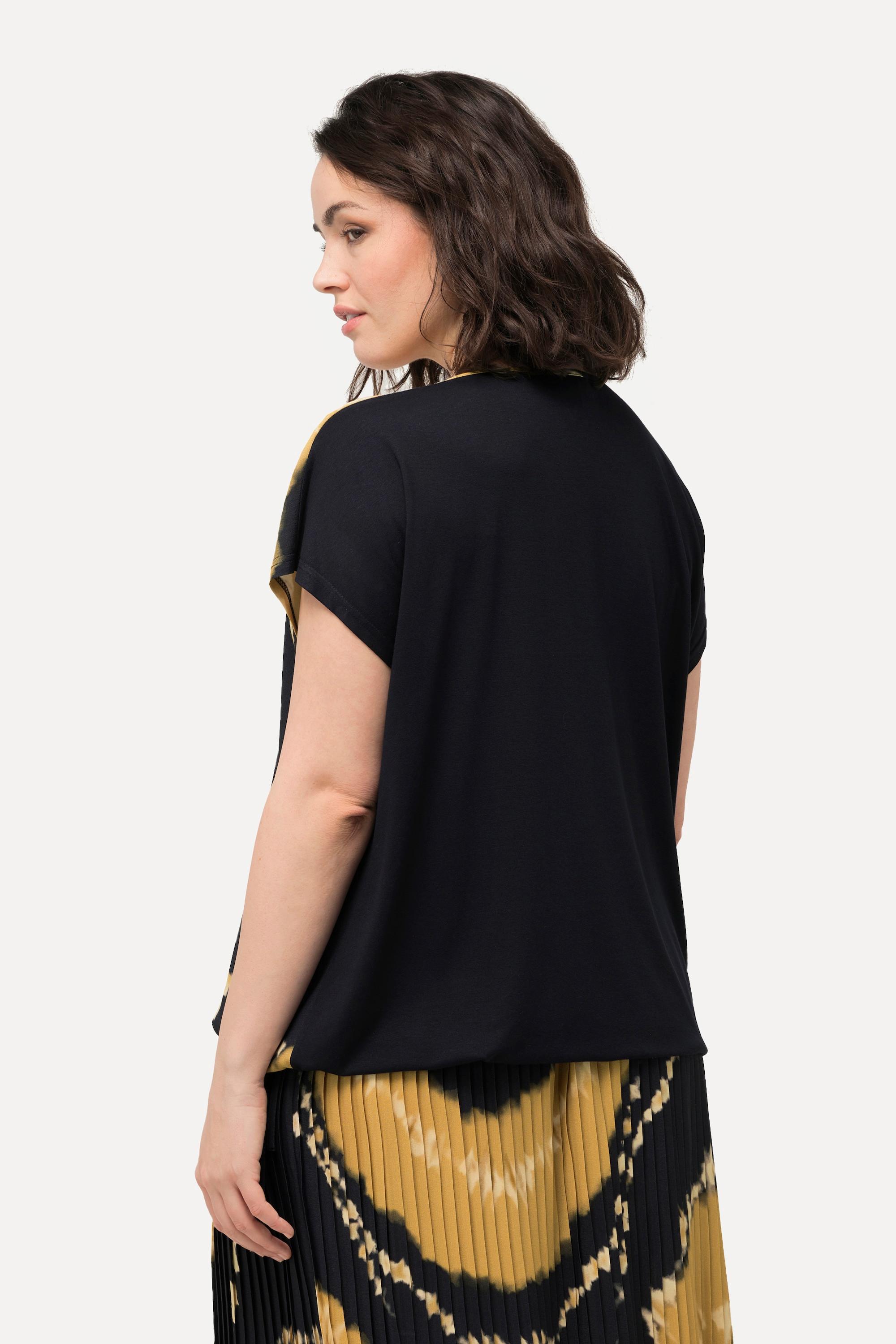 Ulla Popken Stampa Batik Scollo Rotondo Maniche Corte Blusa con Fascia sull'Orlo  