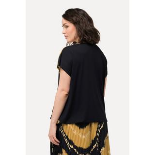 Ulla Popken Stampa Batik Scollo Rotondo Maniche Corte Blusa con Fascia sull'Orlo  