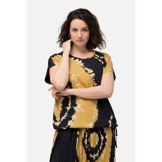 Ulla Popken Stampa Batik Scollo Rotondo Maniche Corte Blusa con Fascia sull'Orlo  