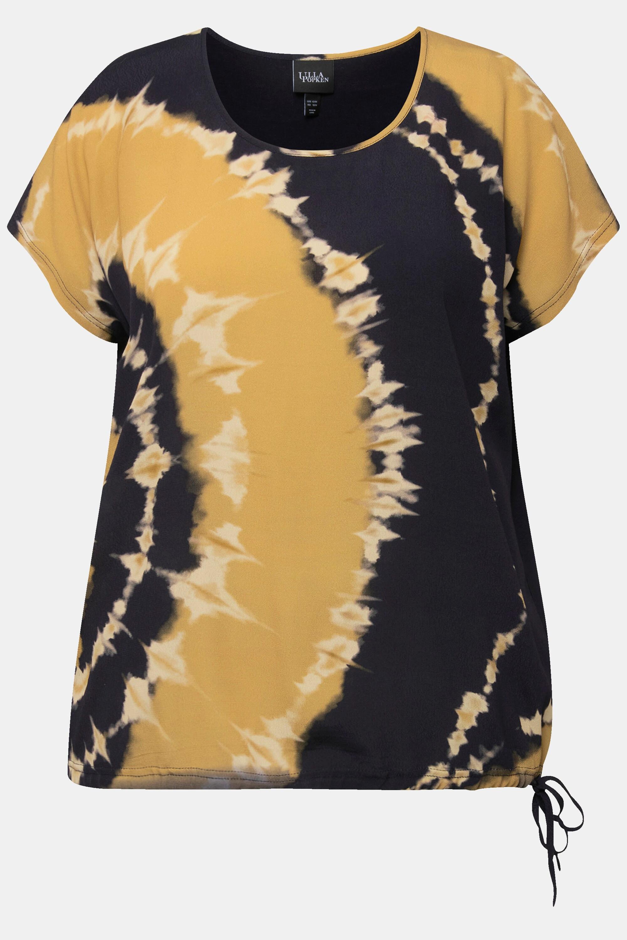 Ulla Popken Stampa Batik Scollo Rotondo Maniche Corte Blusa con Fascia sull'Orlo  