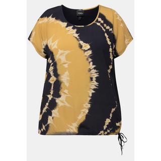 Ulla Popken Stampa Batik Scollo Rotondo Maniche Corte Blusa con Fascia sull'Orlo  