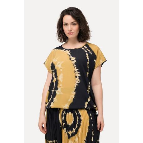 Ulla Popken Stampa Batik Scollo Rotondo Maniche Corte Blusa con Fascia sull'Orlo  
