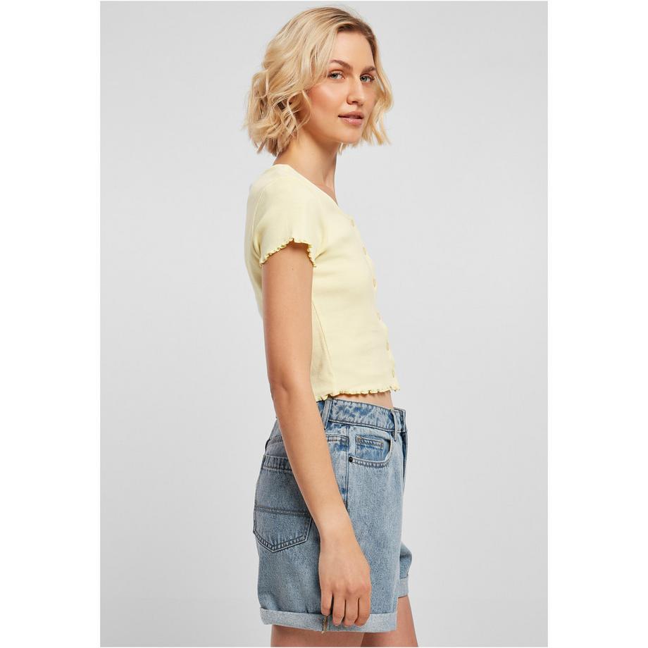 URBAN CLASSICS Kurzes Geripptes Knopfleisten T-Shirt  
