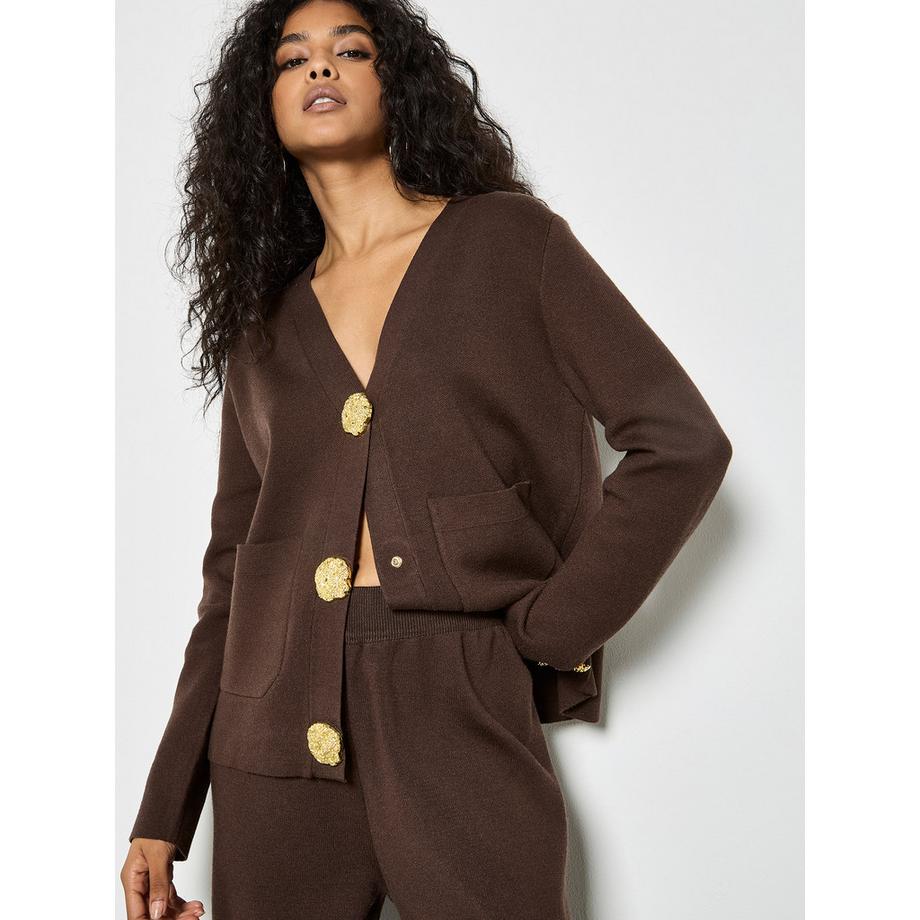 APRICOT Statement Gehämmerte Knöpfe Leichte Strickjacke  