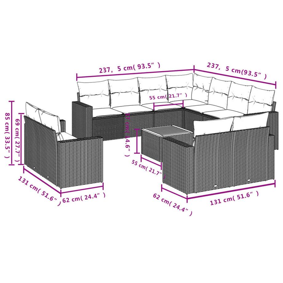 VidaXL set divano da giardino Polirattan  